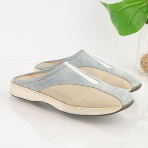 Fieramosca Womens Mule Slide Size 7.5 Cream Tan Blue Leather Sporty Slip On Shoe